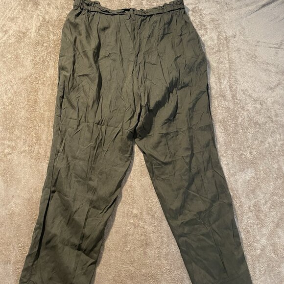 H&M Pants Womens 12 High Waist Stretch Utility Trouser Olive Green Pull On - Picture 3 of 9